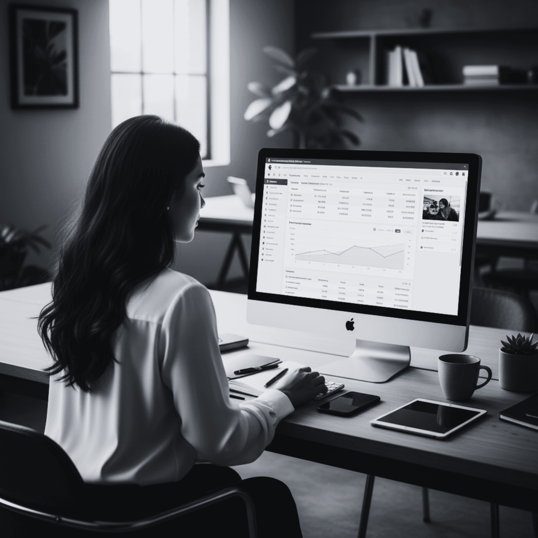 Media buyer analysing an ad dashboard on an iMac